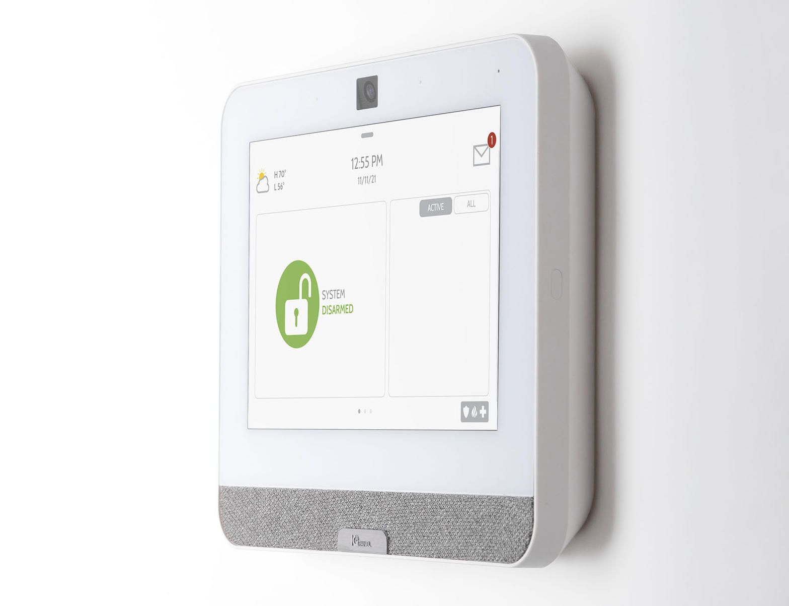 Qolsys IQ Panel 4 keypad on a wall
